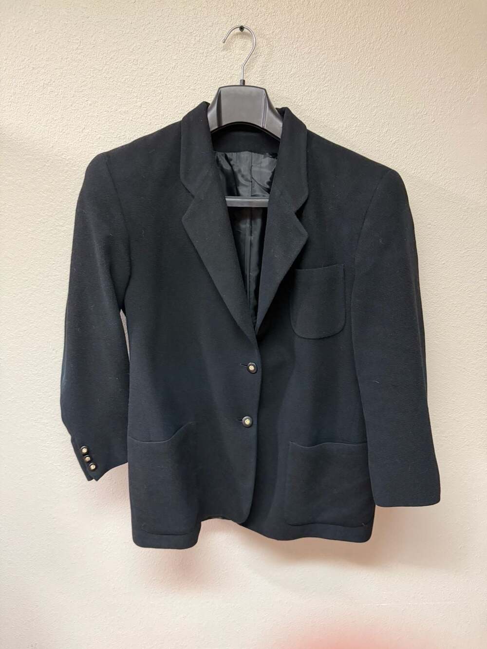 Vintage Burberrys Black Wool Blazer Jacket with Gold Crest Buttons. Pre 2000’s
